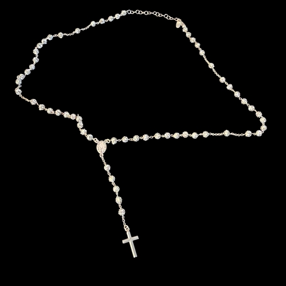 Sterling Silver Rosary Necklace With Cubic Zirconia - Picture 7 of 10